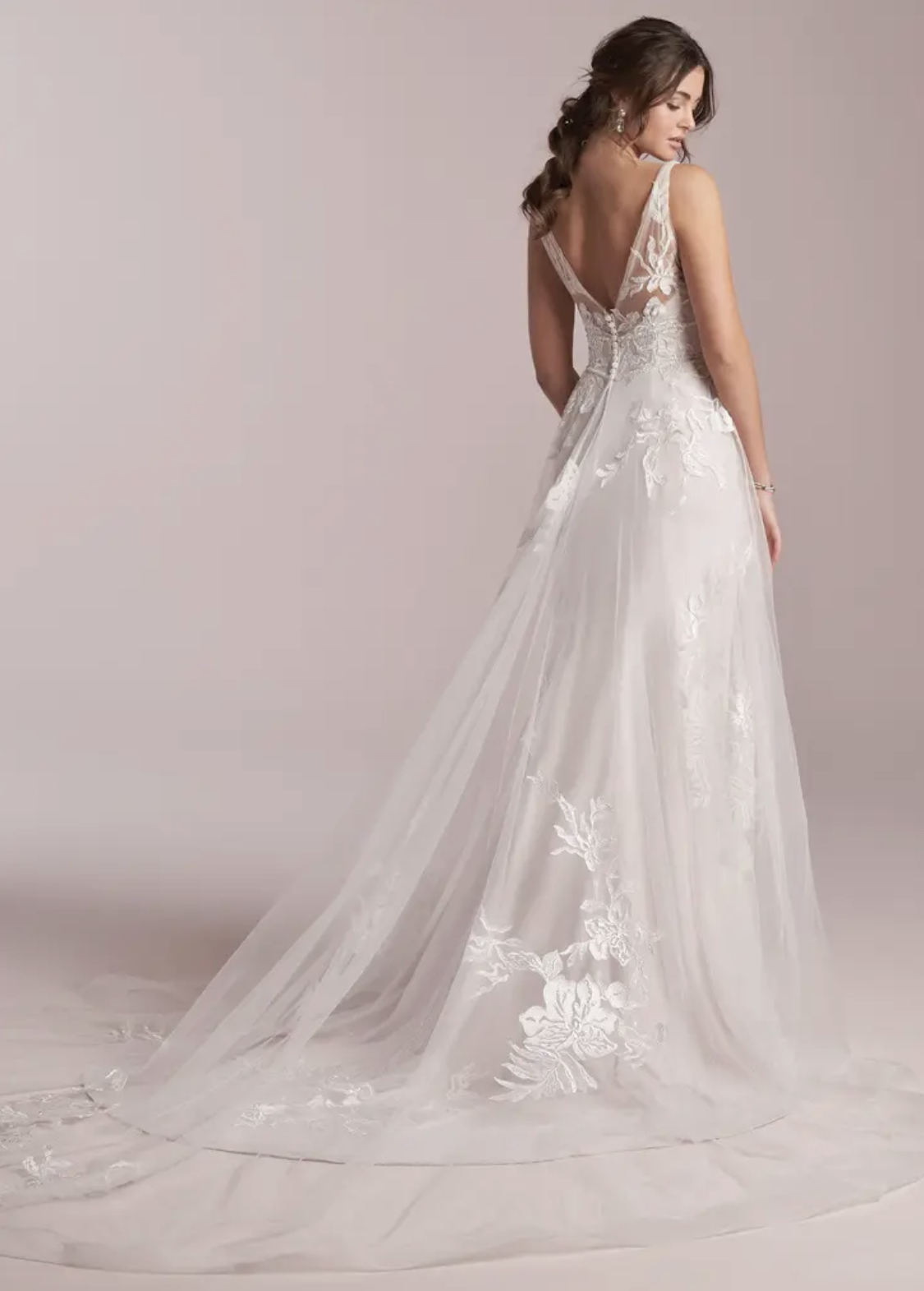 Lace overlay layer A line gown.