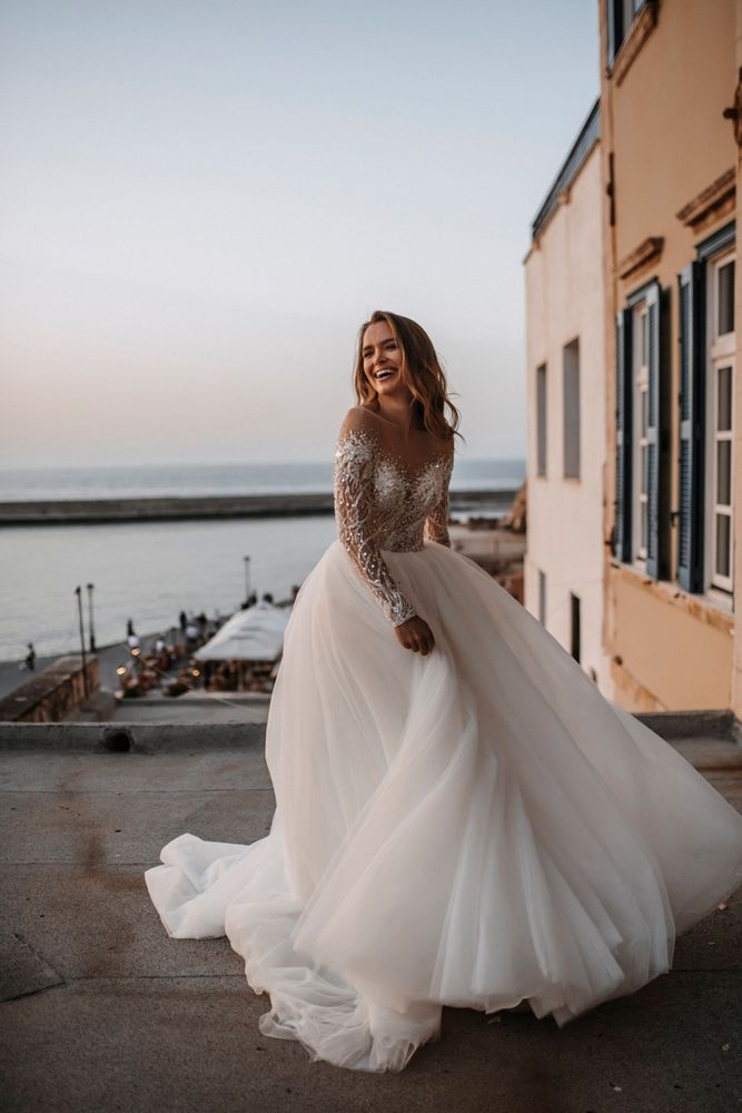 Milla Nova Ballgown, Beaded Sequined Mesh Top with Glittery Dress Layers