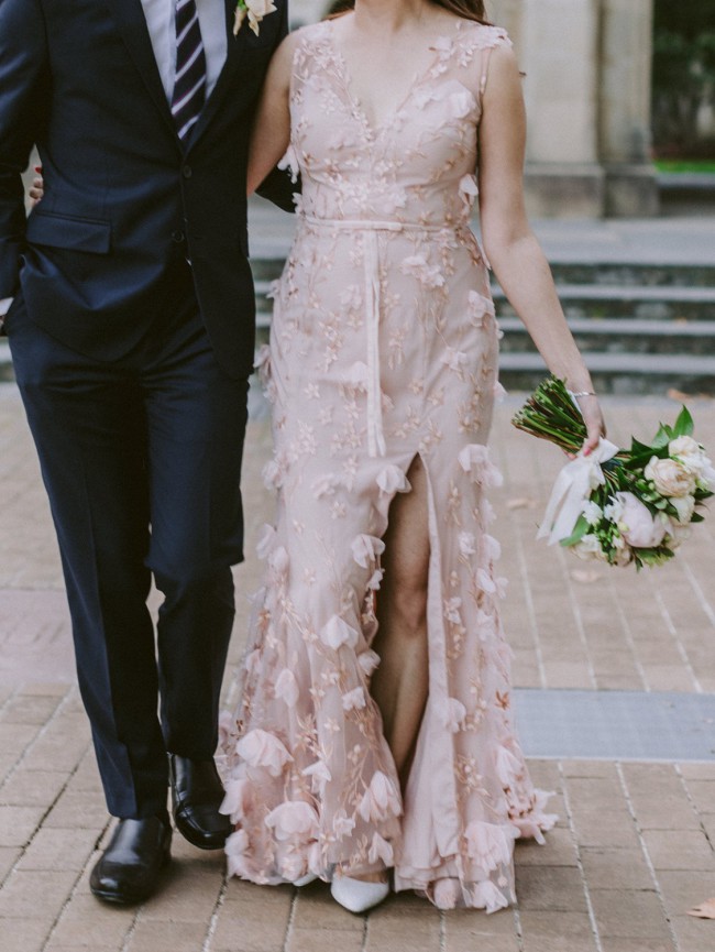 Blush Pink Floral Marchesa Notte Wedding Dress