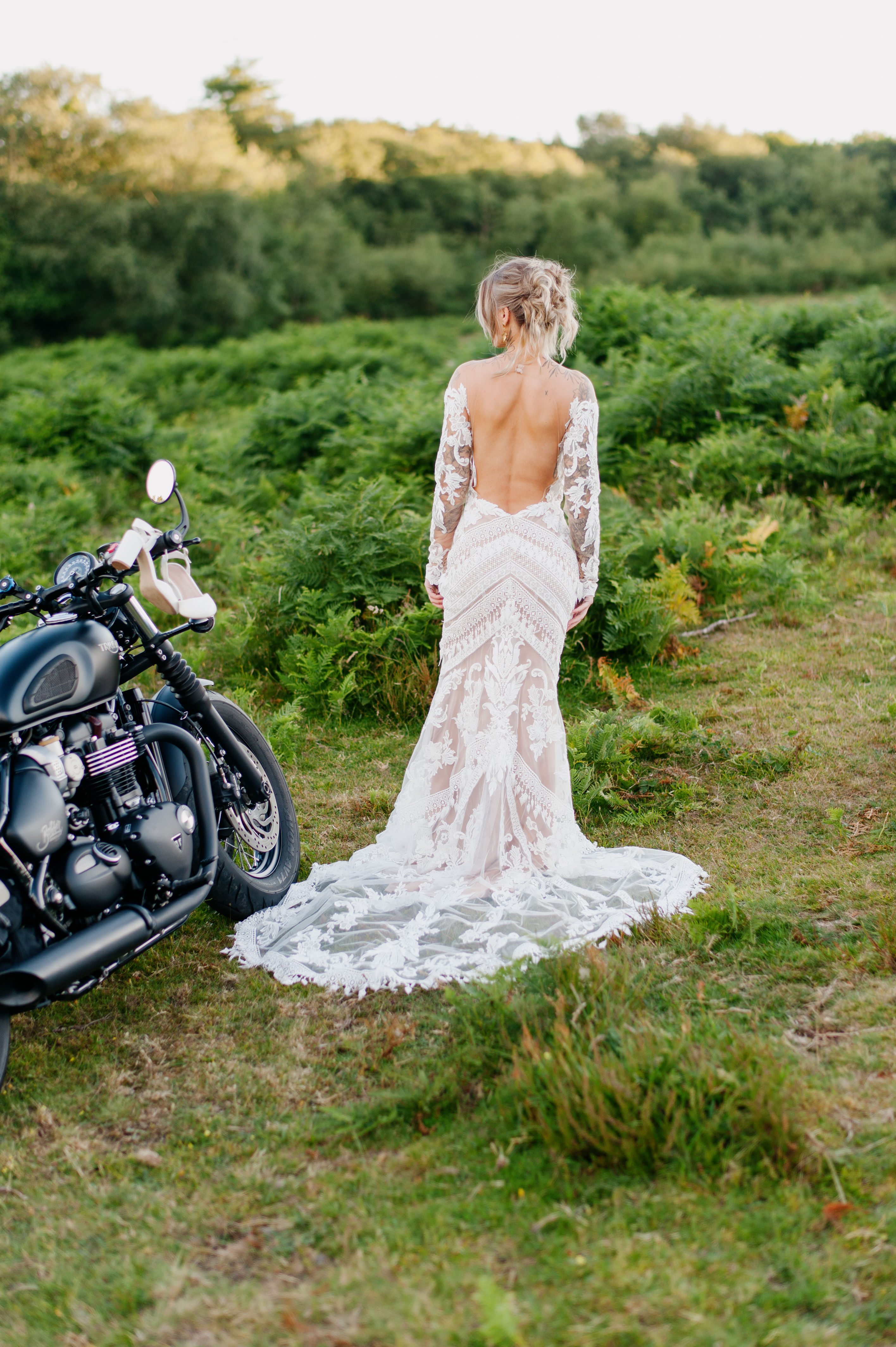 Long sleeve boho lace wedding dress