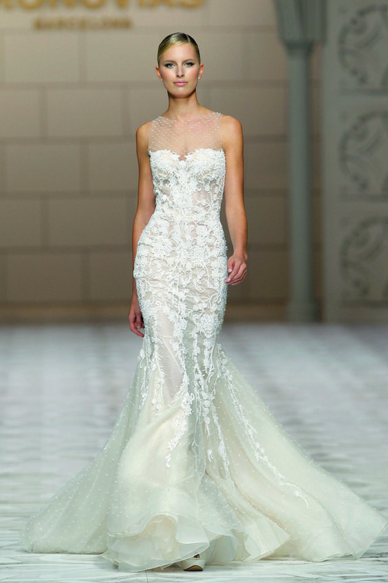 Absolutely Stunning Clarissa Dress by Pronovias - Sheer Neckline and Open Back
