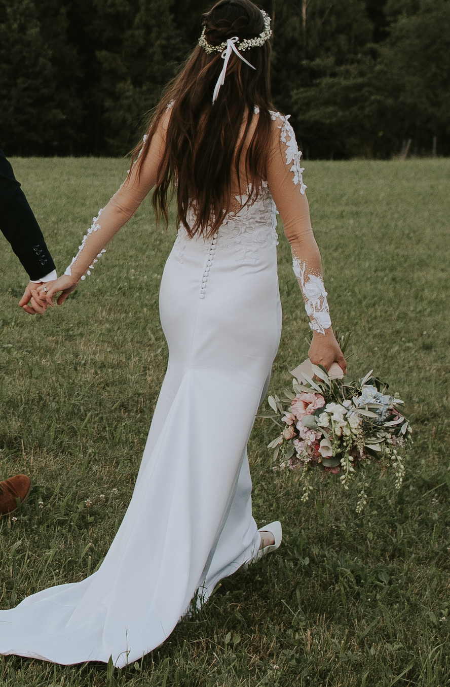 Elegant Wedding Dress Lace Long Sleeve Illusion Back Size EU 36 UK 6 White