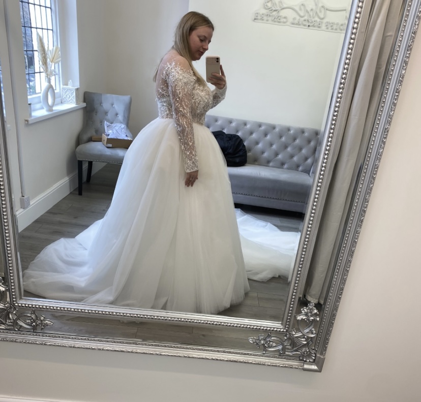 Milla Nova Ballgown, Beaded Sequined Mesh Top with Glittery Dress Layers