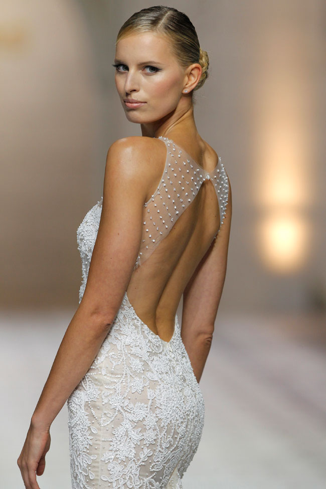 Absolutely Stunning Clarissa Dress by Pronovias - Sheer Neckline and Open Back