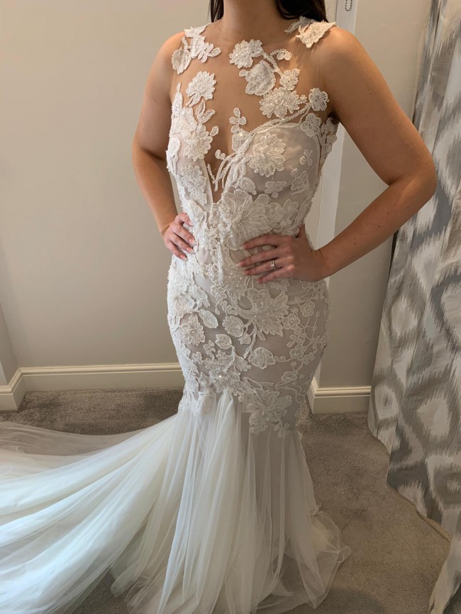 Pronovias 2018 RAEN Wedding Gown UK 10 - Illusion Lace & Skintone Tulle