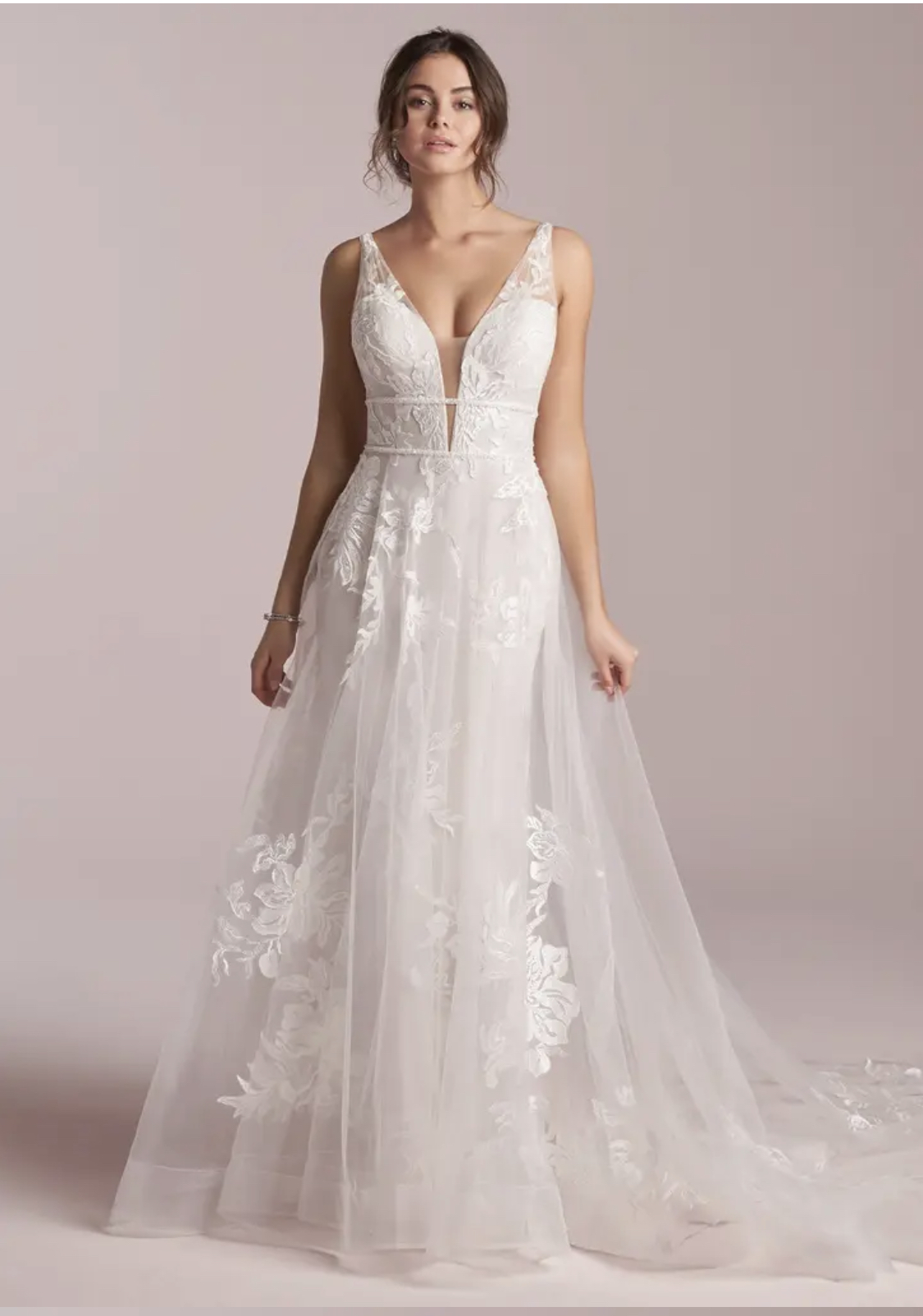Lace overlay layer A line gown.