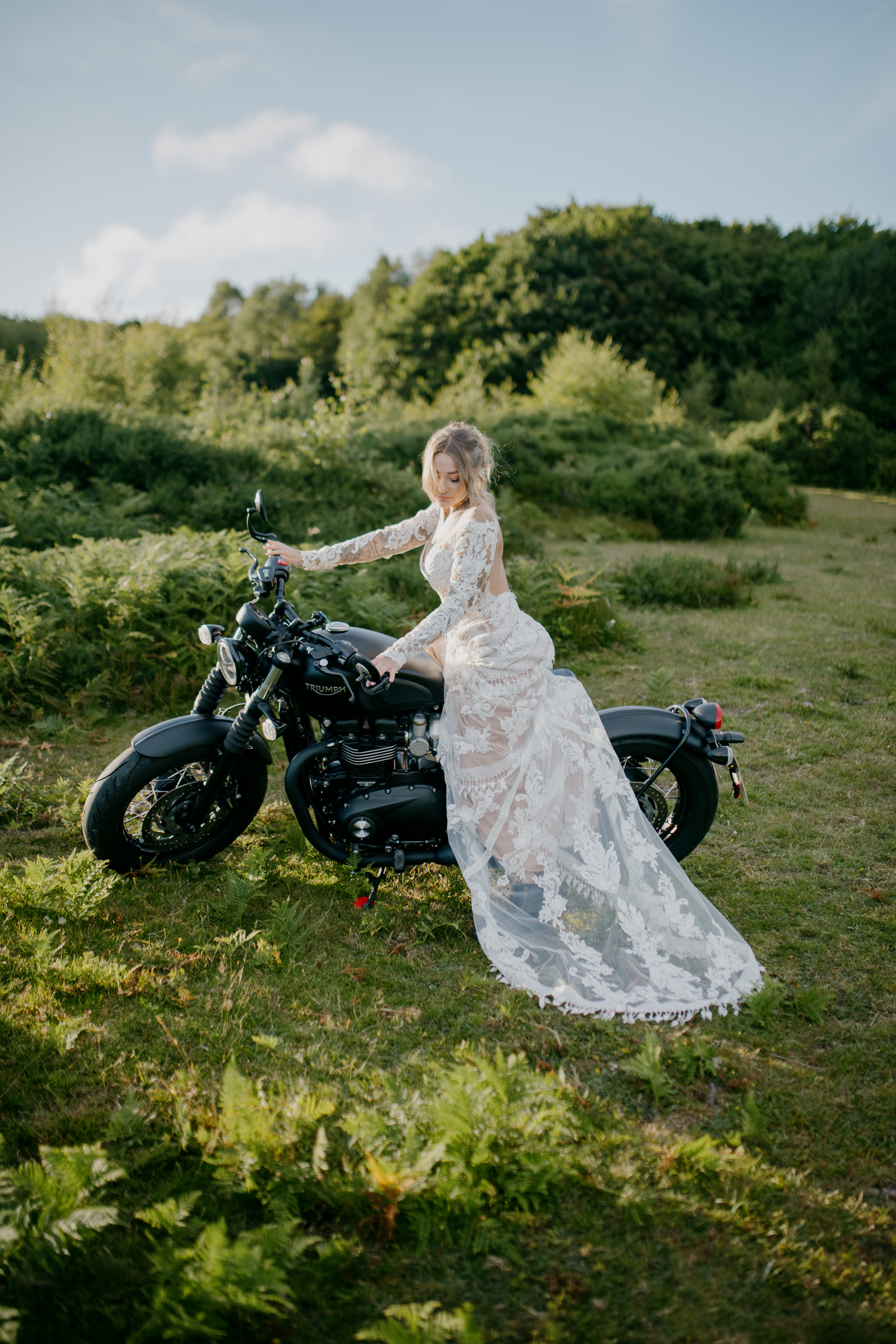 Long sleeve boho lace wedding dress