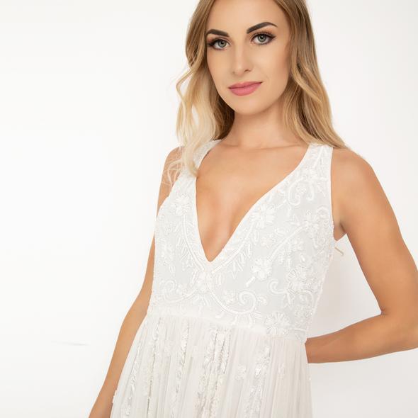 Angel Embellished Sequin Dress in White