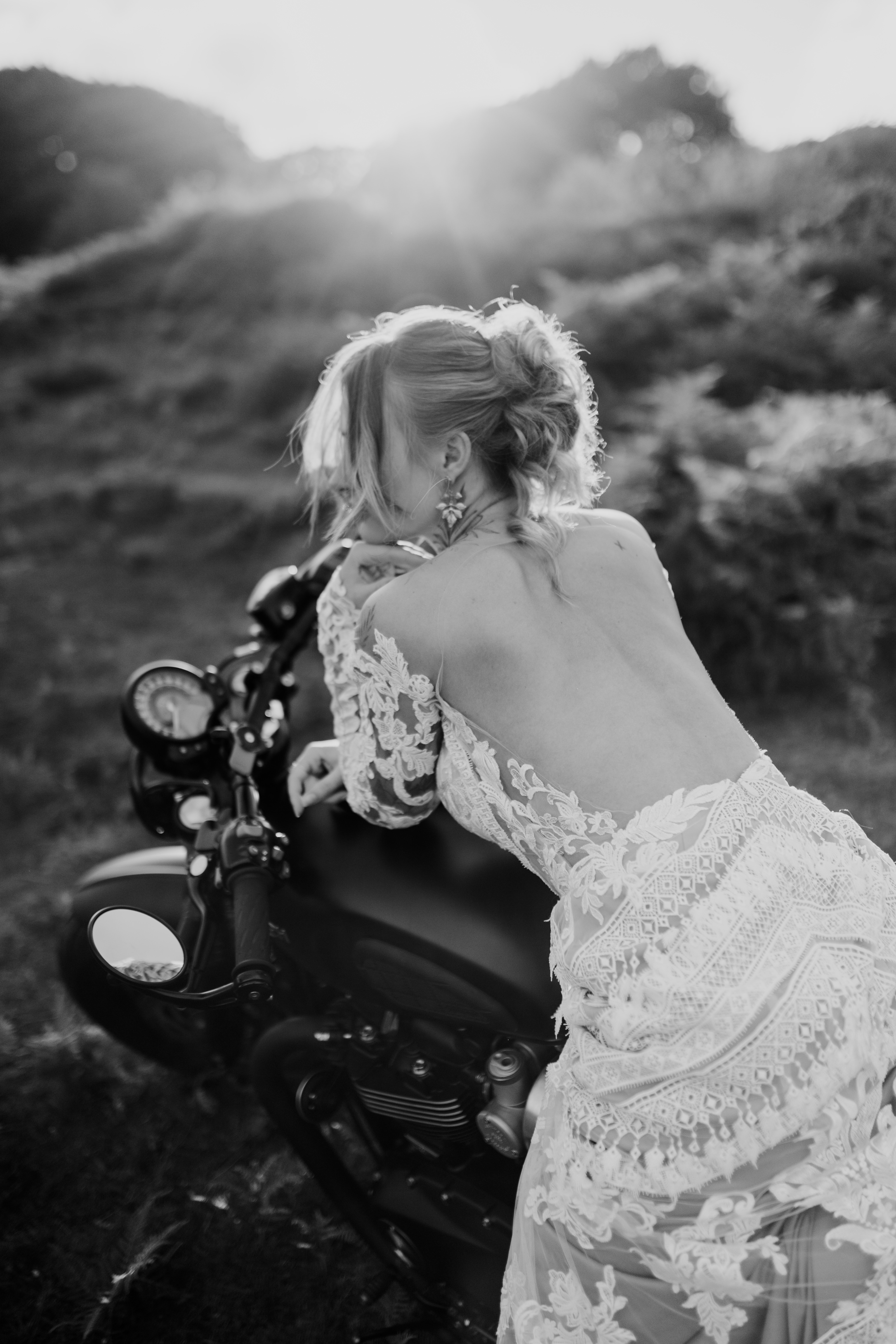 Long sleeve boho lace wedding dress
