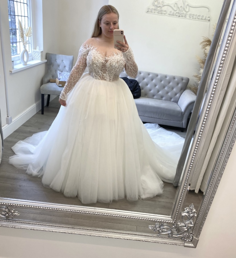 Milla Nova Ballgown, Beaded Sequined Mesh Top with Glittery Dress Layers