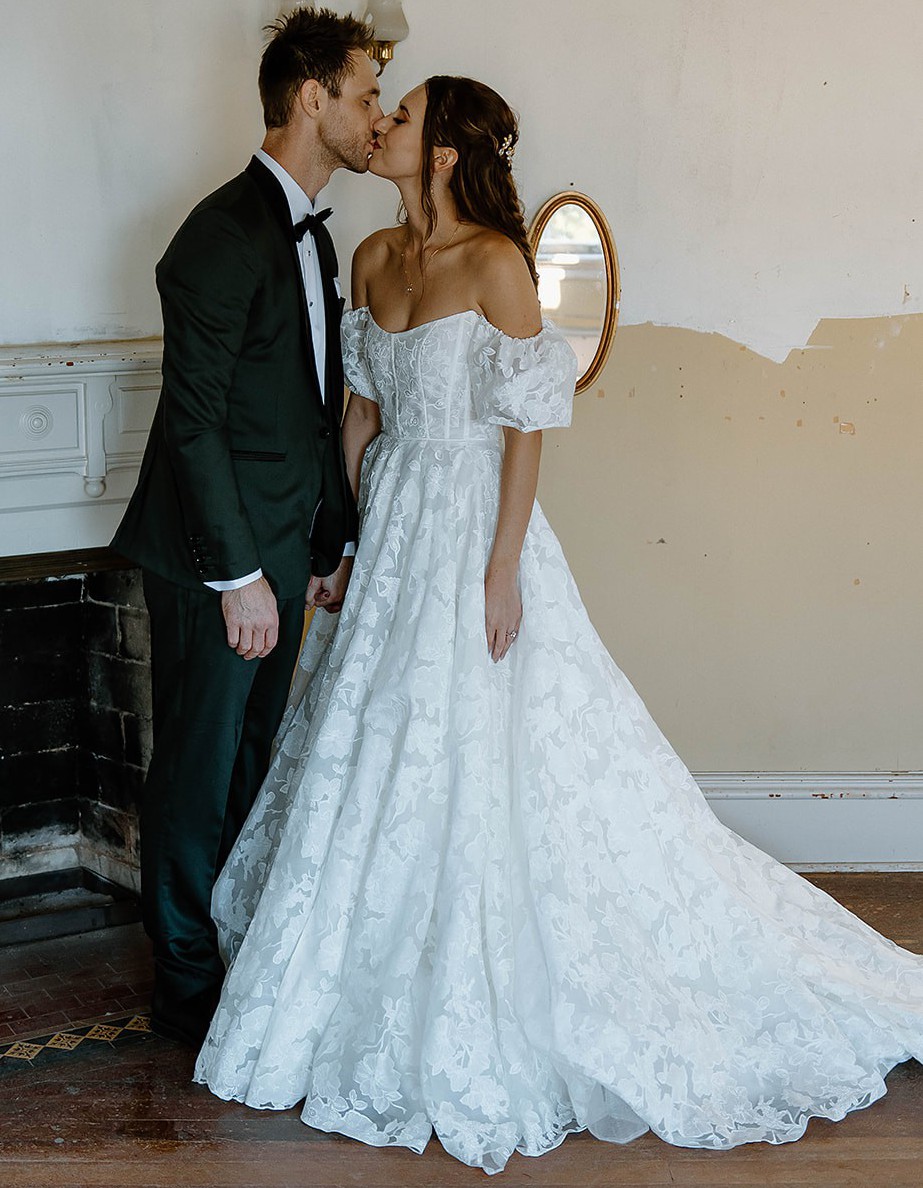 Jenny Yoo Gorgeous Dress with Lace Sleeves