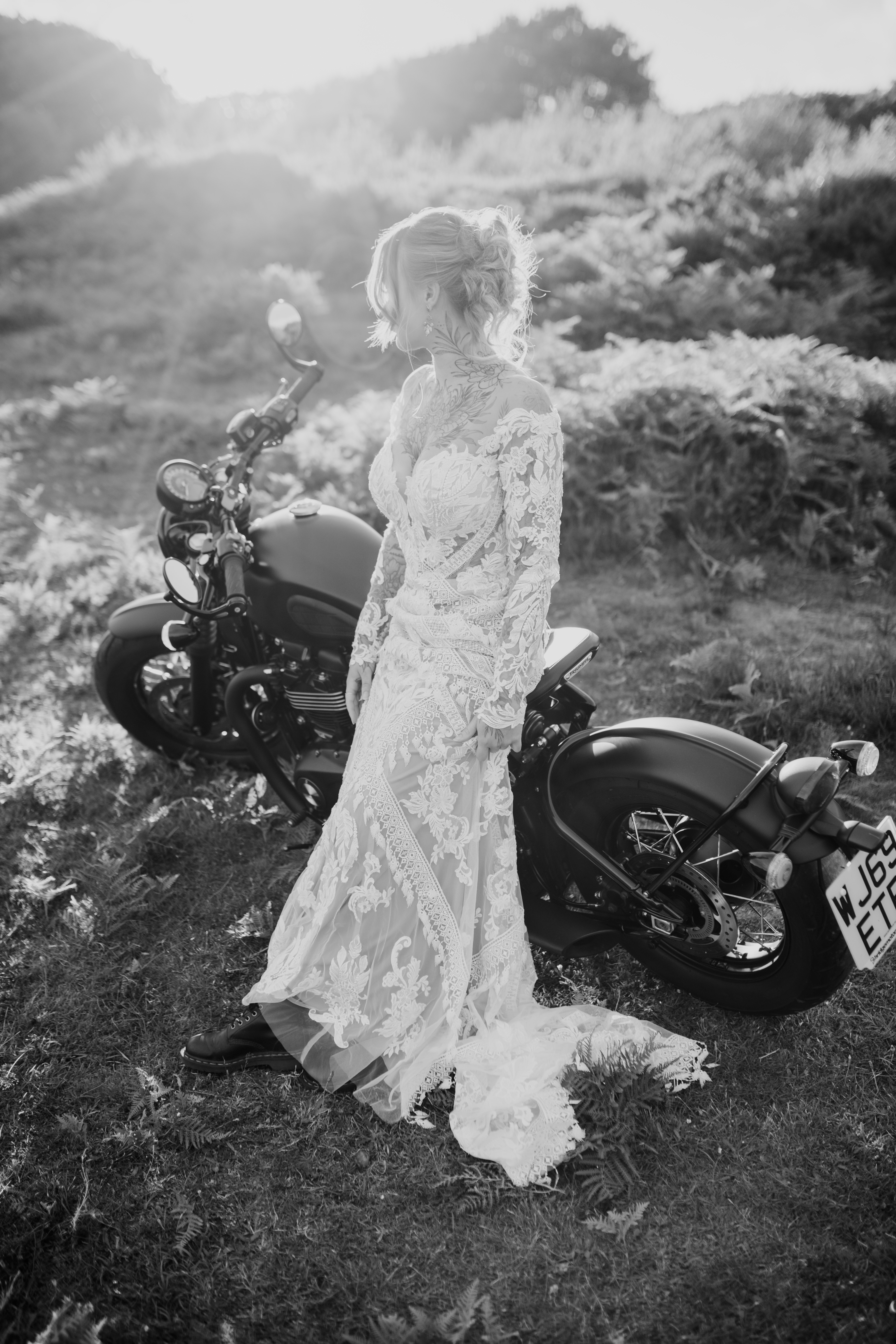 Long sleeve boho lace wedding dress