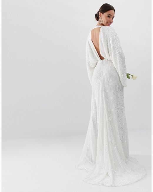 Sequin kimono sleeve wedding dress