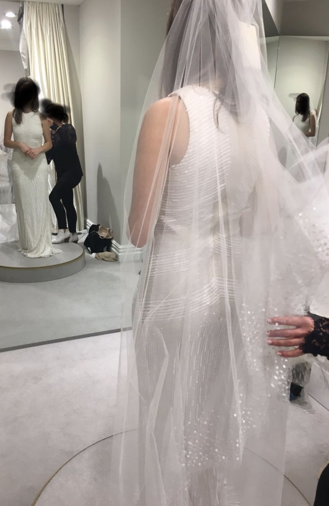 Rachel Gilbert Beaded Ivory Gown