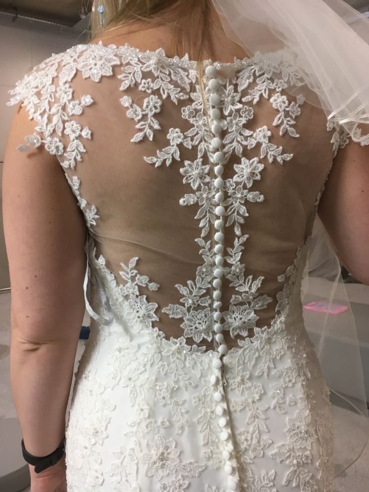 Ivory, sparkle, fishtail with button back