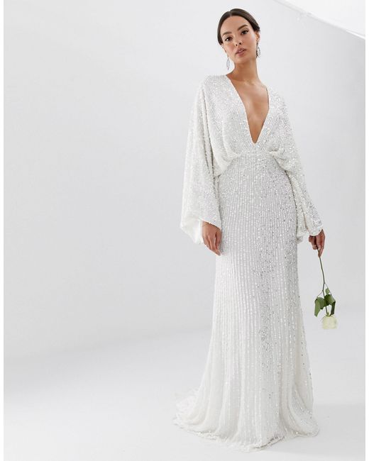 Sequin kimono sleeve wedding dress