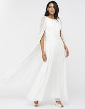 Bridal embellished cape maxi dress
