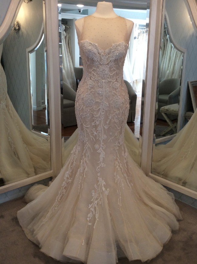 Absolutely Stunning Clarissa Dress by Pronovias - Sheer Neckline and Open Back
